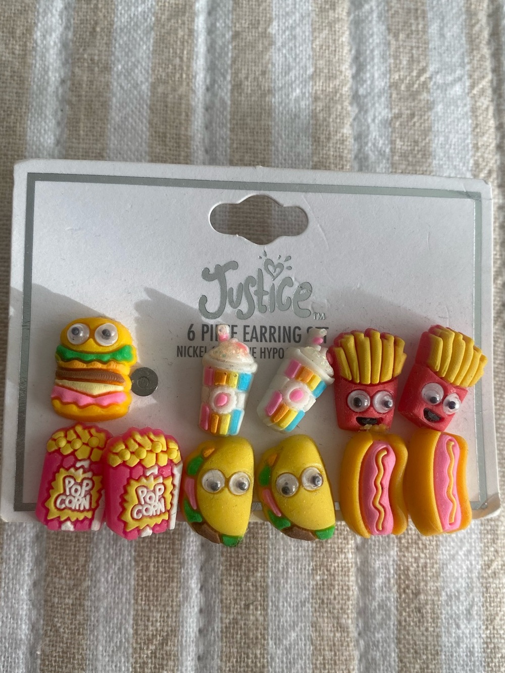 Justice 5.5 Pair Milkshake Taco Fries Popcorn Google Eye Food Earrings Y2K Fun